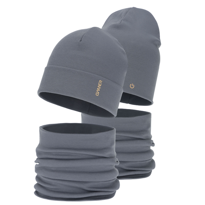 Boy's spring, autumn set: hat and tube scarf, grey, cotton, Desider