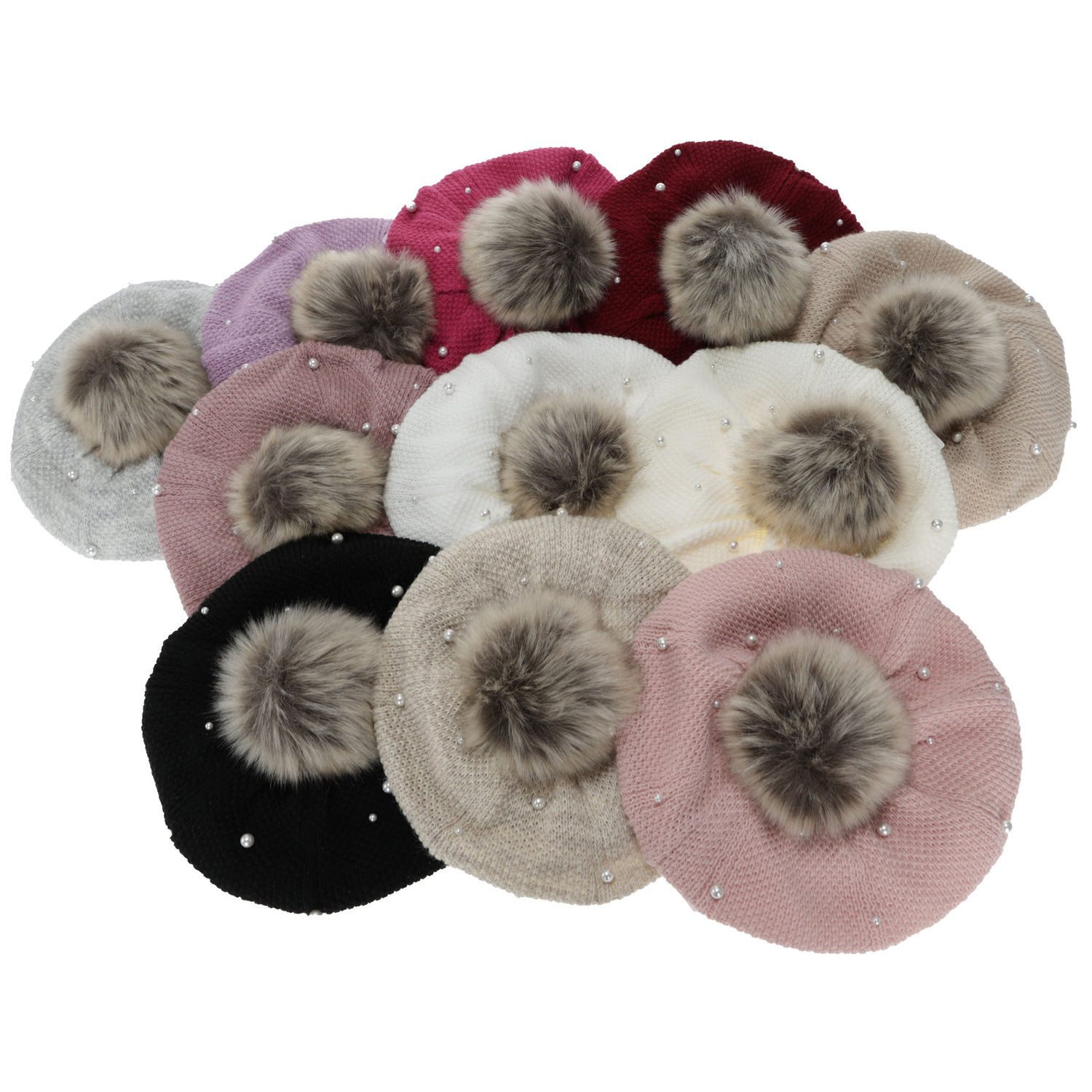 Girl's winter set: beret and tube scarf, cream, cotton lining, with pompom, Jeanette