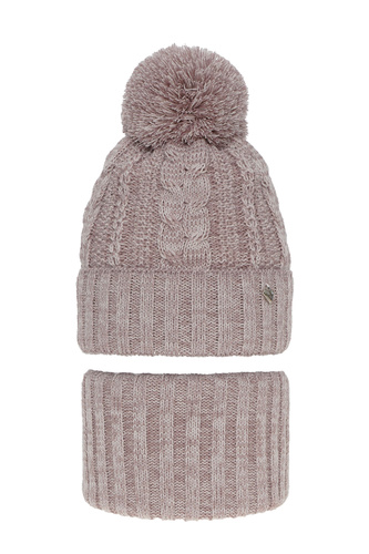 Girl's winter set: hat and tube scarf pink Maroko with pompom