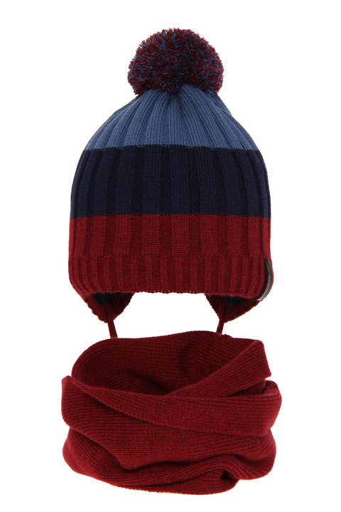 Boy's winter set: hat and tube scarf burgund Hary with pompom