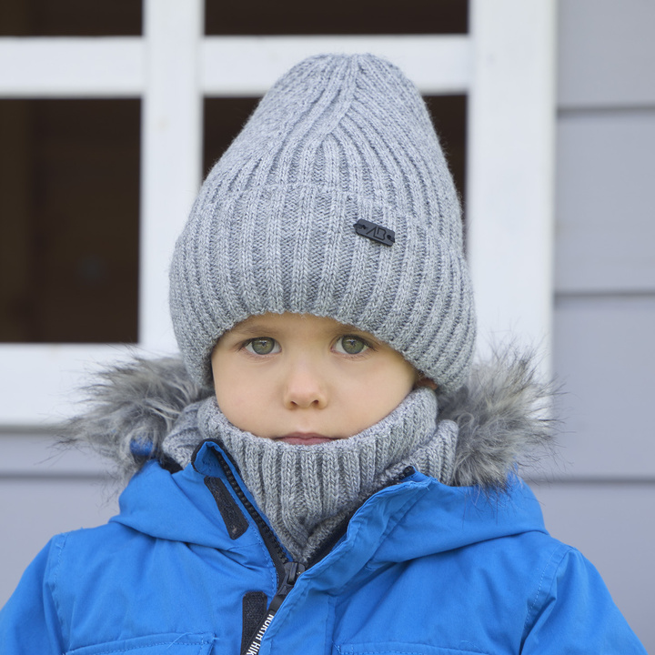 Boy's winter set: hat and tube scarf grey Zeno