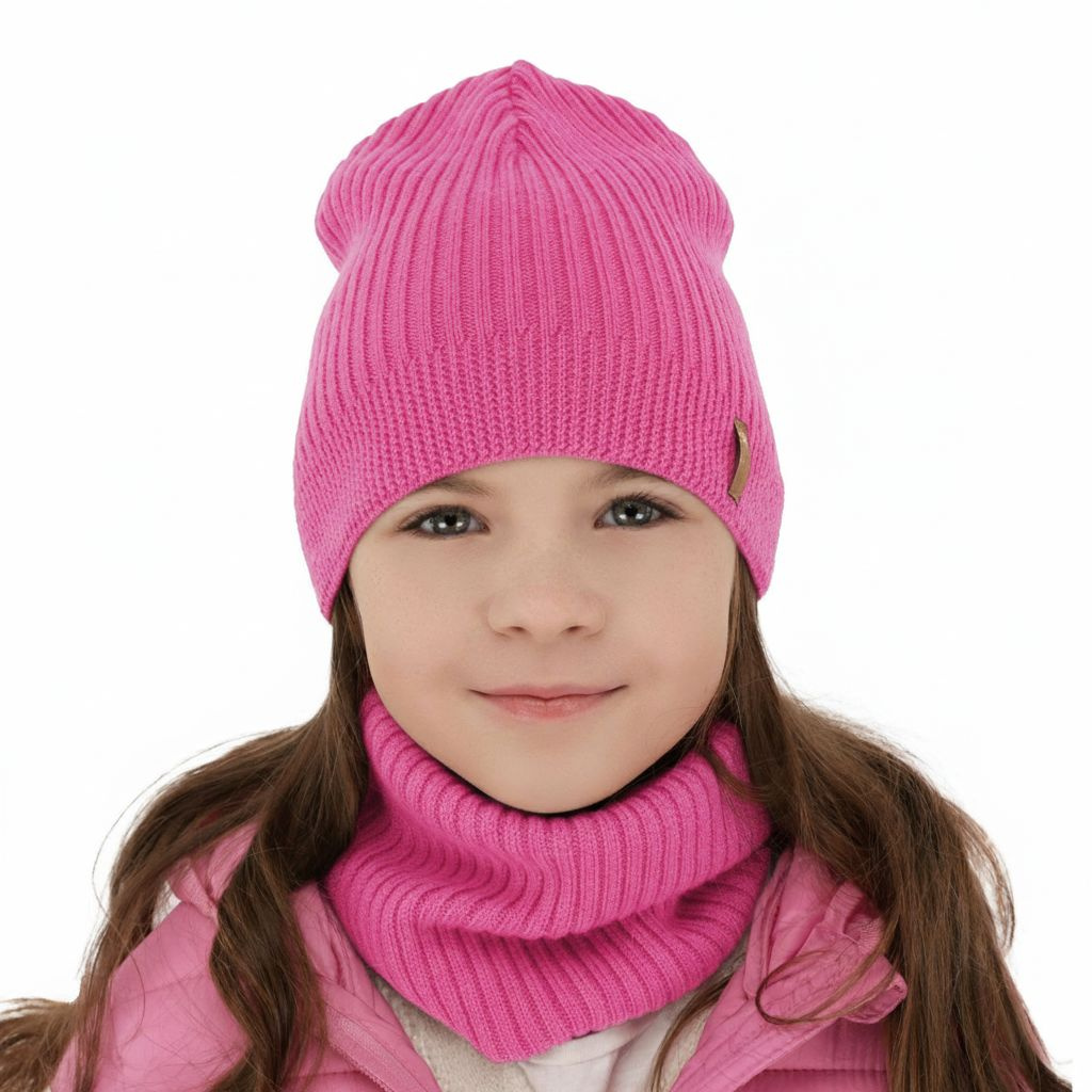 Girl spring autumn set hat and tube scarf pink 100% extra fine merino wool Chelsie