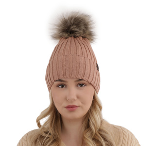 Woman's winter hat pink merino wool Texa