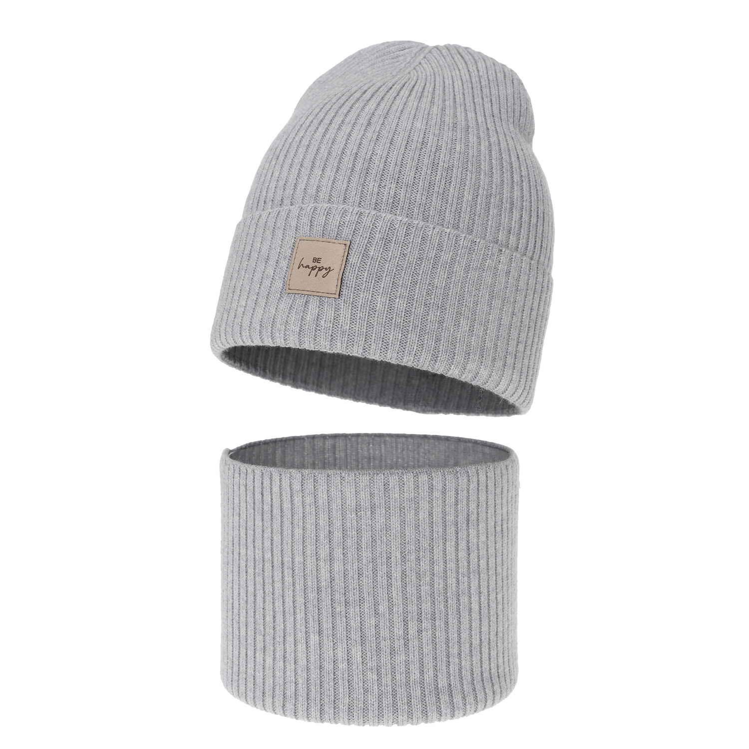 Girl spring, autumn set: hat and tube scarf, grey, 100% merino wool, Vanita