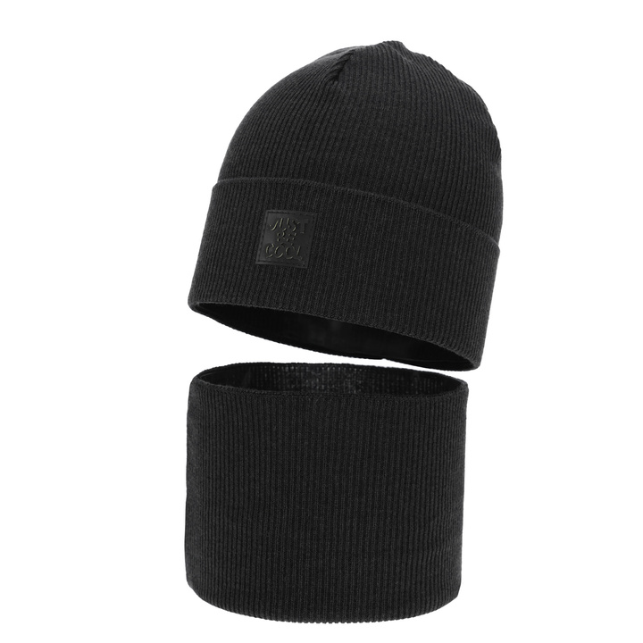 Boy's spring, autumn set: hat and tube scarf, with cotton, beige, Jonas