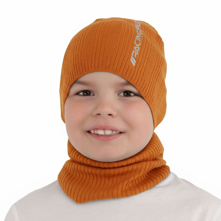 Children's autumn/ spring set: hat and tube scarf, with cotton, orange Kolorado