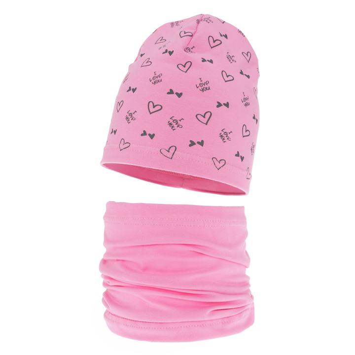 Girl's spring/ autumn cotton set: hat and tube scarf pink Lovena