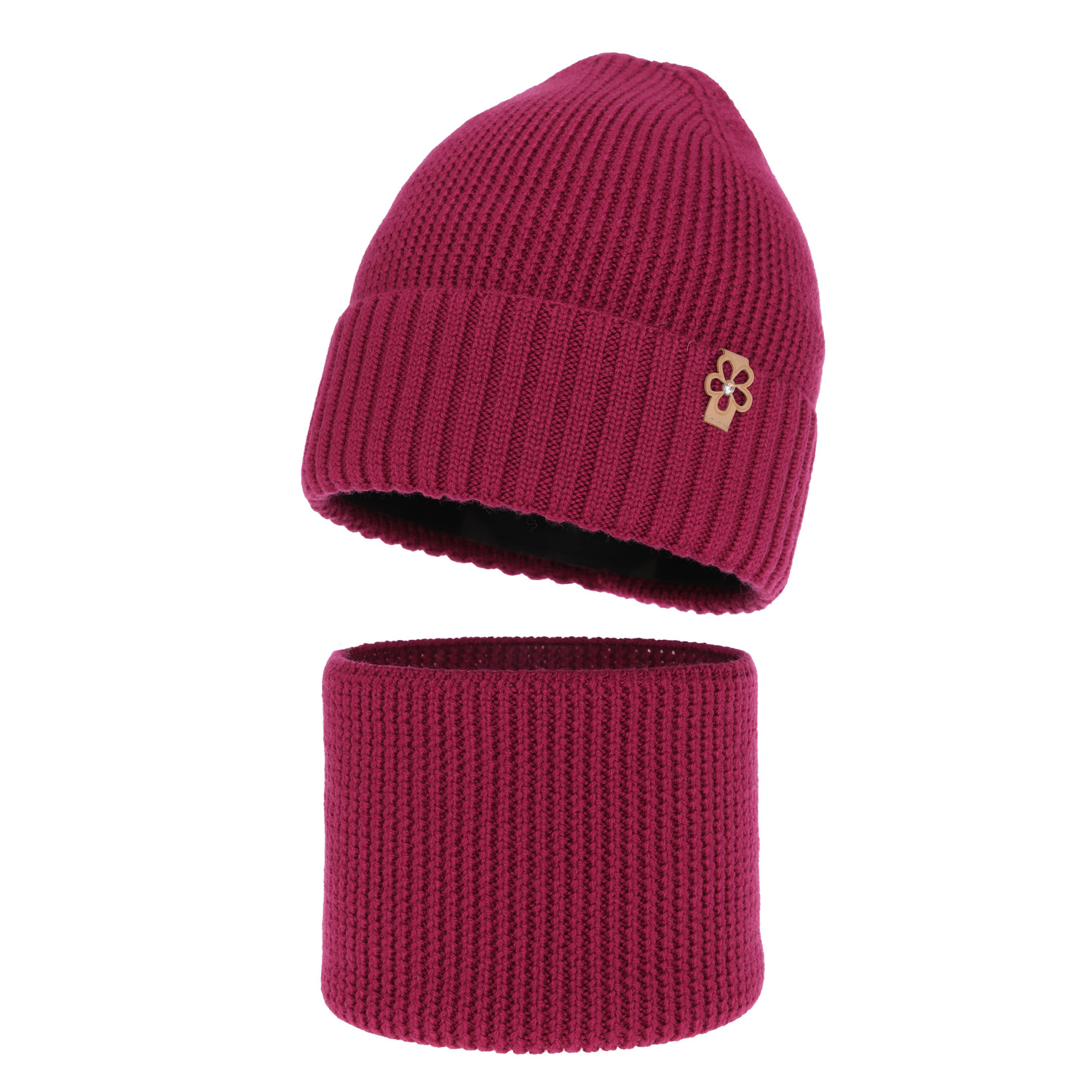 Girl's winter set: hat and tube scarf amaranth 100% extra finemerino wool Nelita