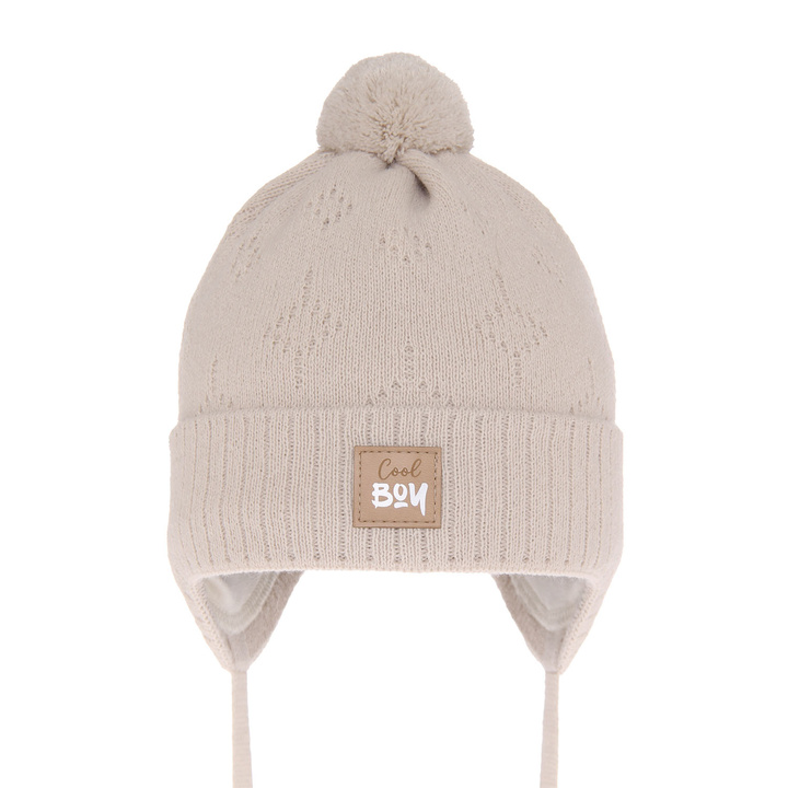 Boy's spring/ autumn hat beige Farel with pompom