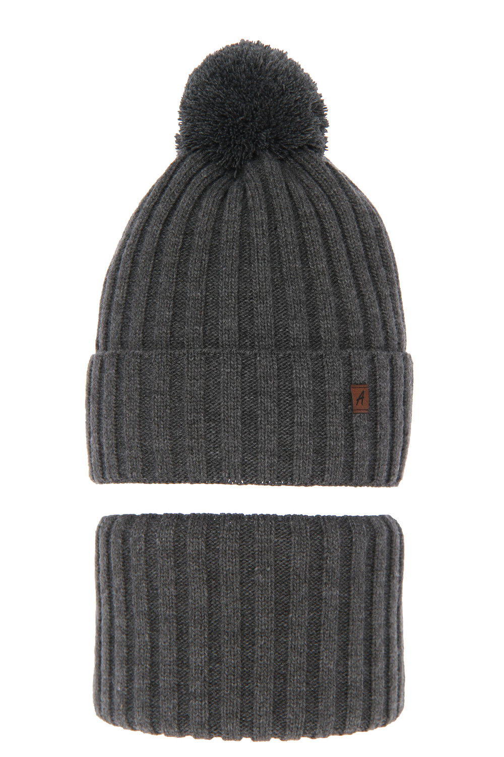 Boy's winter set: hat and tube scarf grey Wiliam with pompom