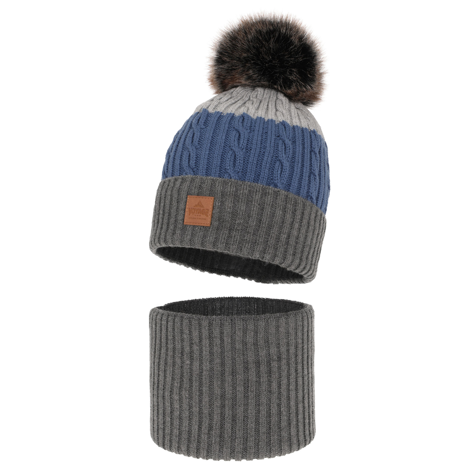 Boy's winter set: hat and tube scarf grey with pompom Luxor