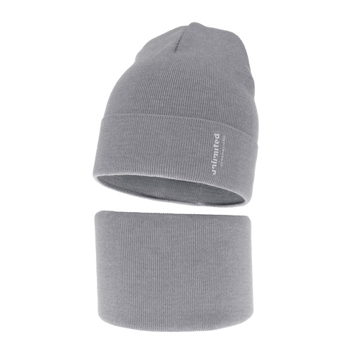 Children's autumn/ spring set: hat and tube scarf, with cotton, grey Timothe