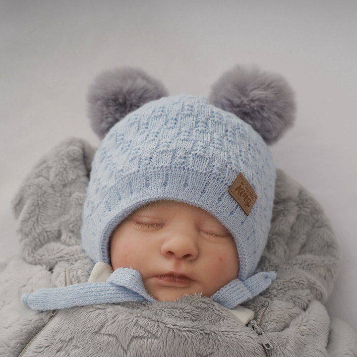 Boy's winter hat blue Enzo with two pompom