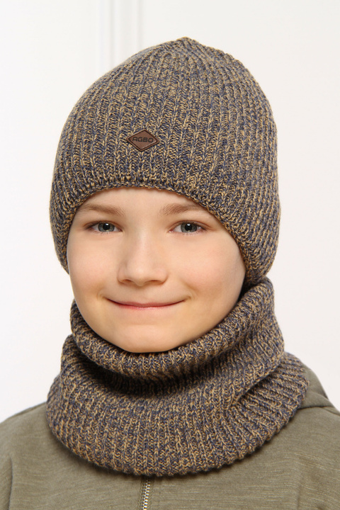Boy's winter set: hat and tube scarf khaki Wulkan