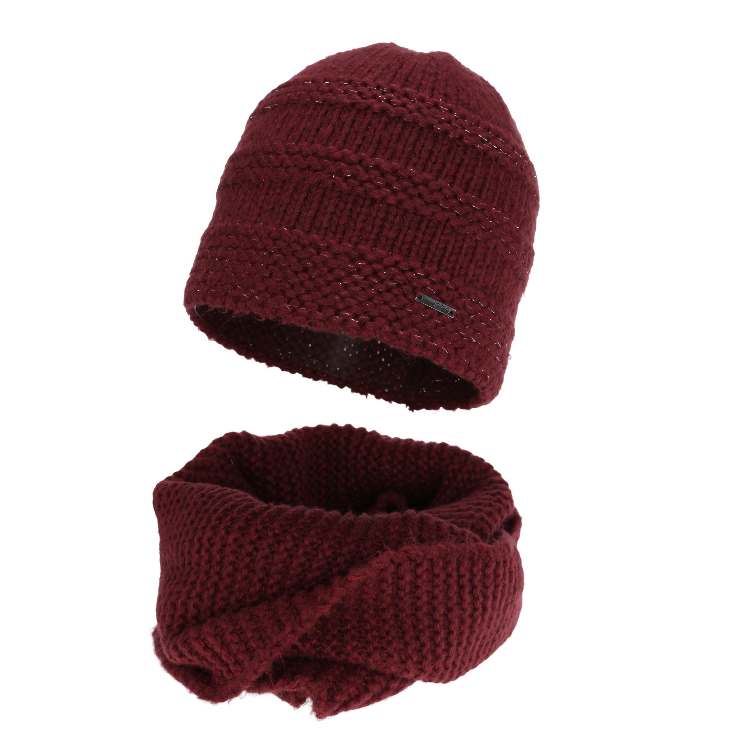 Woman's winter set: hat and tube scarf, burgundy, with merino wool, Driva