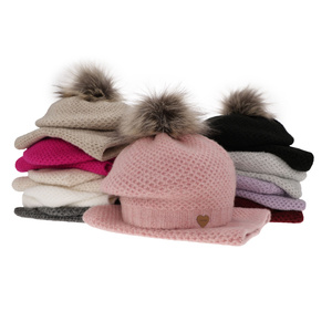 Girl's winter set: hat and tube scarf pink with pompom Francesca