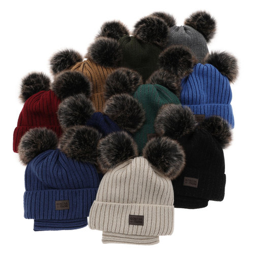 Boy's winter set: hat and tube scarf blue with two pompoms Tokio