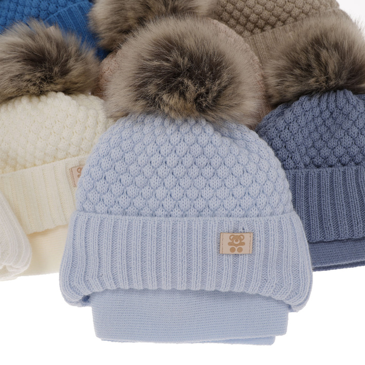 Boys winter set hat and scarf white with pompom Norberto