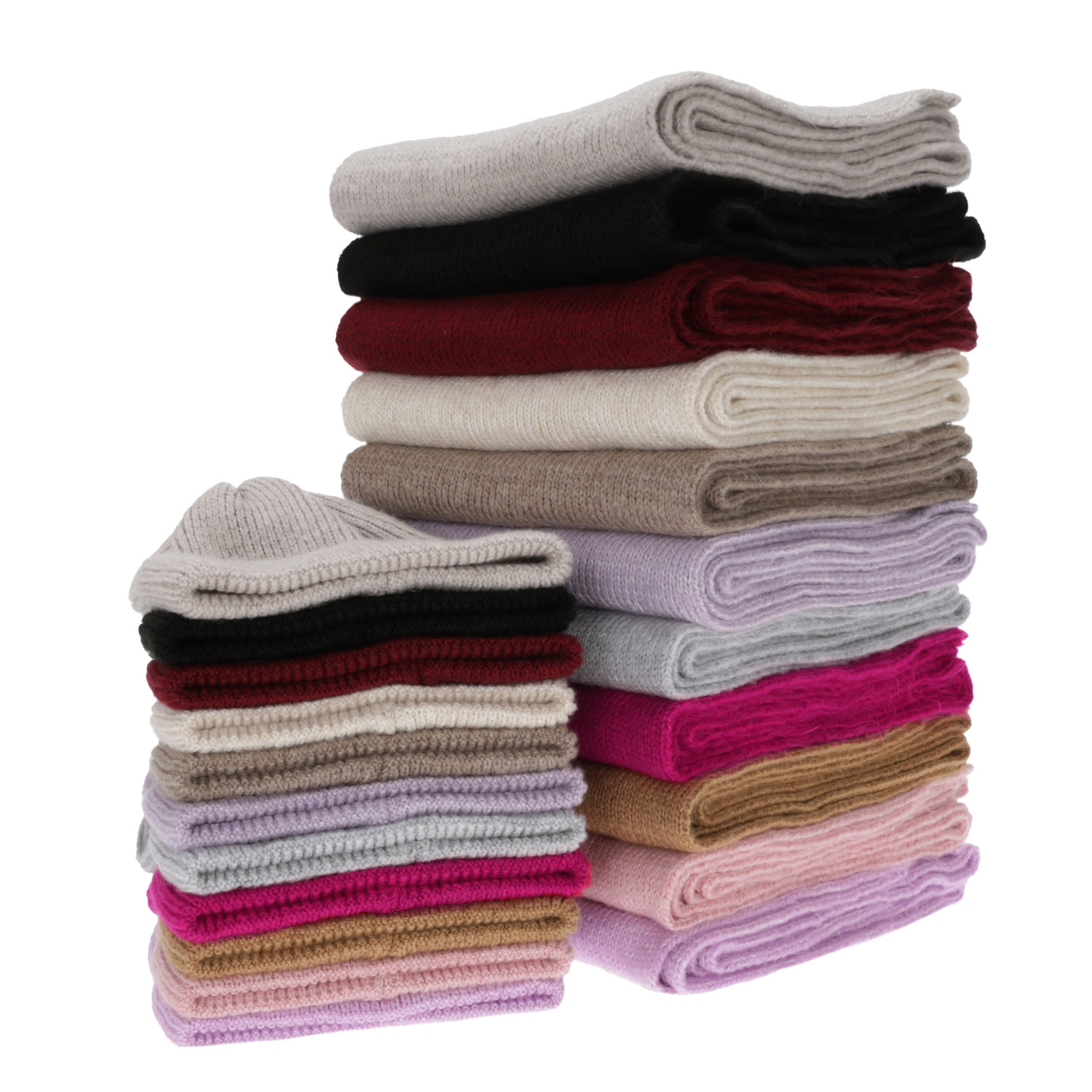 Woman's winter set: hat and scarf, brown, with merino wool, Seala