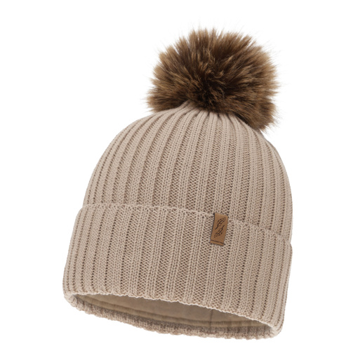 Woman's winter hat, beige, with merino wool, Zamira