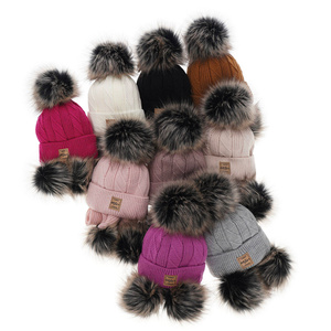 Girl's winter set: hat and scarf grey Gabriela with two pompom