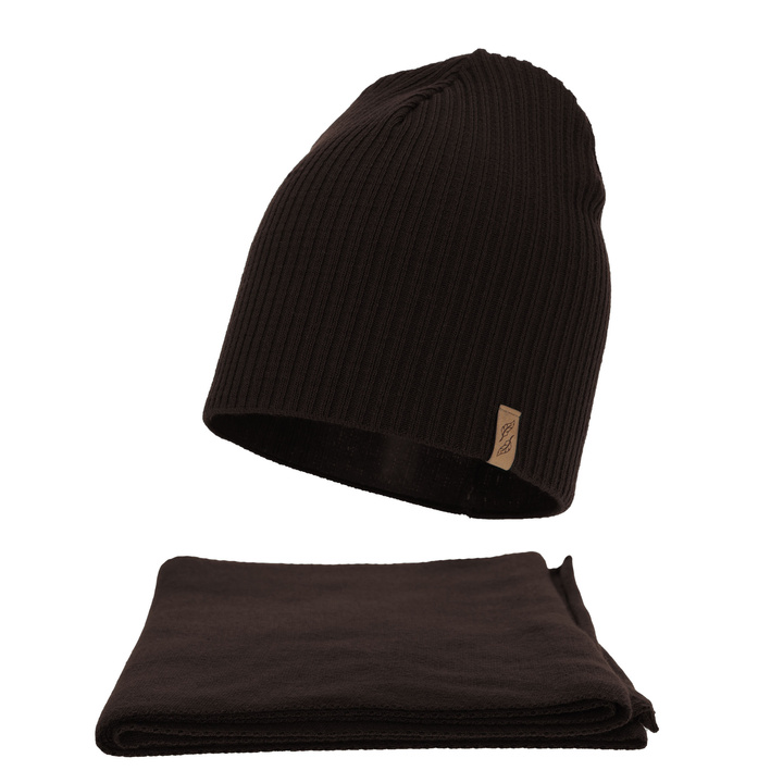 Woman's winter set: hat and scarf, dark brown, Fena