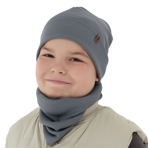 Boy's spring, autumn set: hat and tube scarf, beige, Amalfi