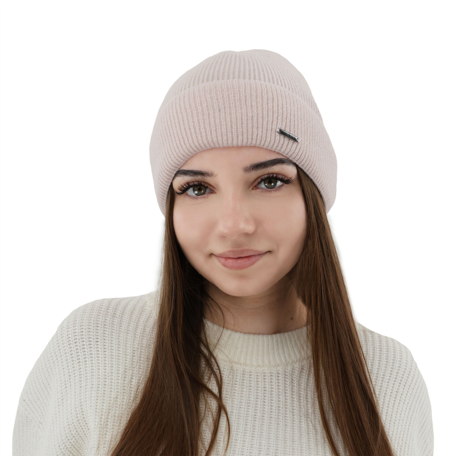 Woman's autumn winter hat, light pink, with merino wool cashmere, Sindra