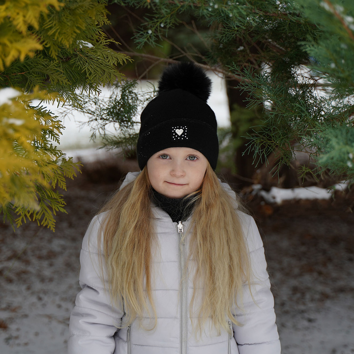 Girl's winter set: hat and tube scarf pink Sendi with pompom
