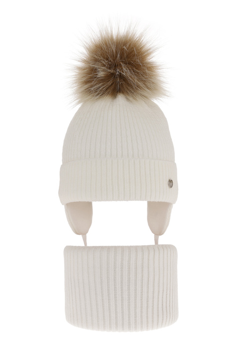 Girl's winter set: hat and tube scarf white with pompom Debra