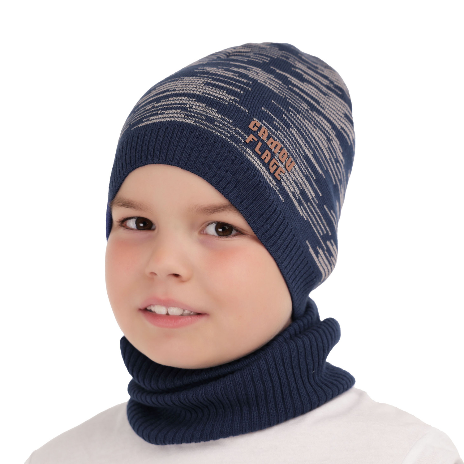 Children's autumn/ spring set: hat and tube scarf, with cotton, orange Carter