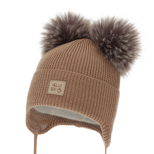 Boy's winter hat, camel, 100% merino wool, wool fleece lining, Tambor