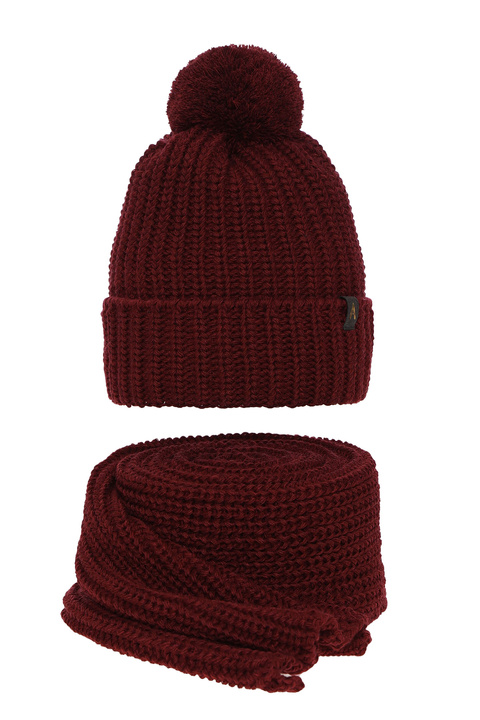 Woman's winter set: hat and scarf burgund Lupita with pompom