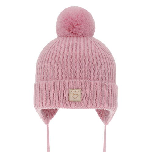 Girls' winter hat pink 100% extra fine merino wool, lined with wool fleece Havana