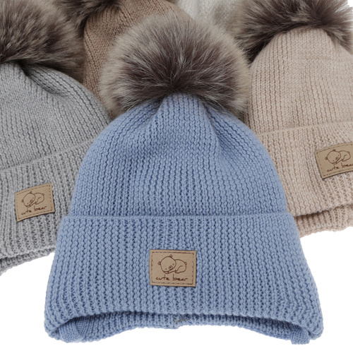 Boy's winter hat, cream, with ears, 100% merino wool, Jergen