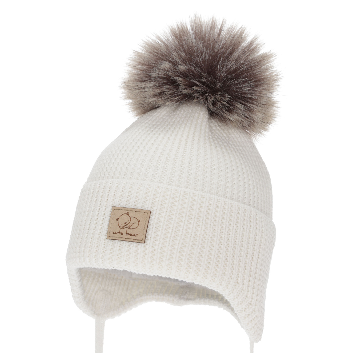 Boy's winter hat, white, with ears, 100% merino wool, Jergen