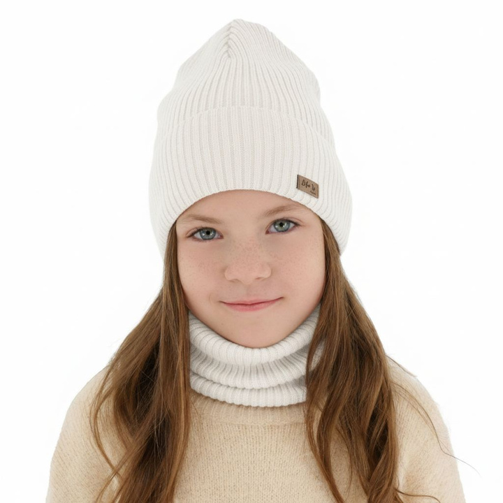 Girl spring autumn set hat and tube scarf white 100% extra fine merino wool Itra