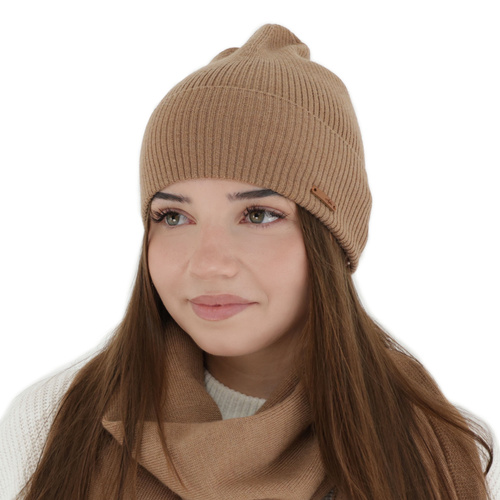Woman's autumn, winter hat, camel, 100% merino wool, Flerra