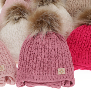 Girl's winter set: hat and tube scarf pink with pompom Passa