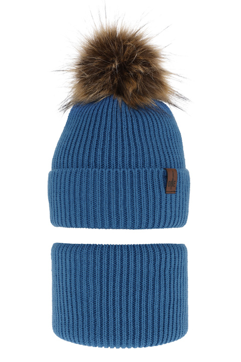 Boy's winter set: hat and tube scarf blue with pompom Modus