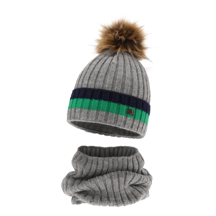 Boy's winter set: hat and tube scarf grey with pompom Beno