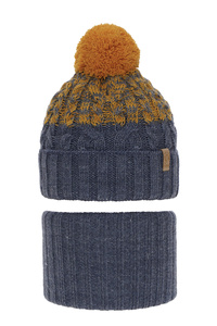 Boy's winter set: hat and tube scarf blue Travis with pompom