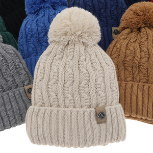 Boy's winter set: hat and tube scarf camel with pompom Almond