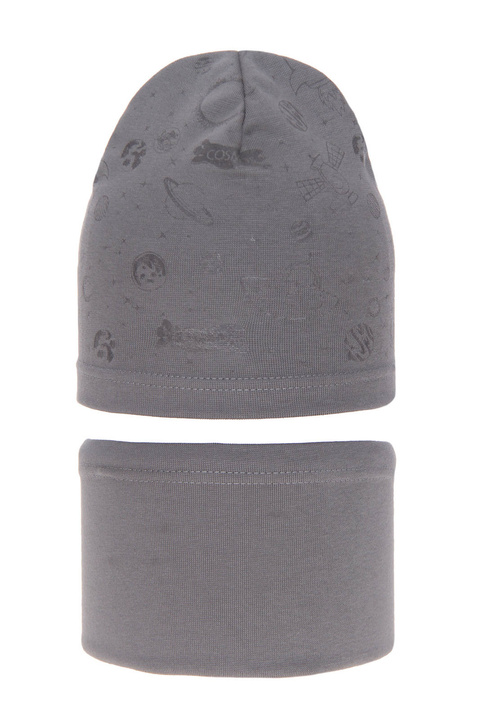 Boy's spring/ autumn set: hat and tube scarf grey Kosmos