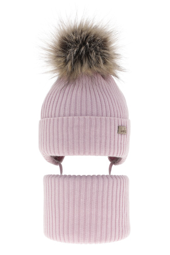 Girl's winter set: hat and tube scarf violet with pompom Bria