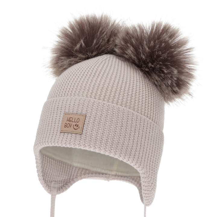 Boy's winter hat, beige, 100% merino wool, wool fleece lining, Tambor