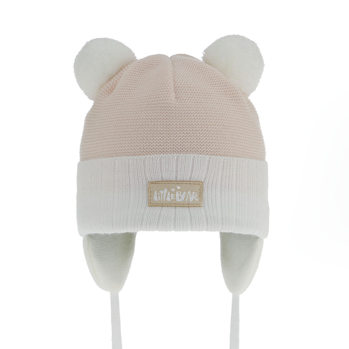 Girl's spring/ autumn hat white Karotka with two pompom