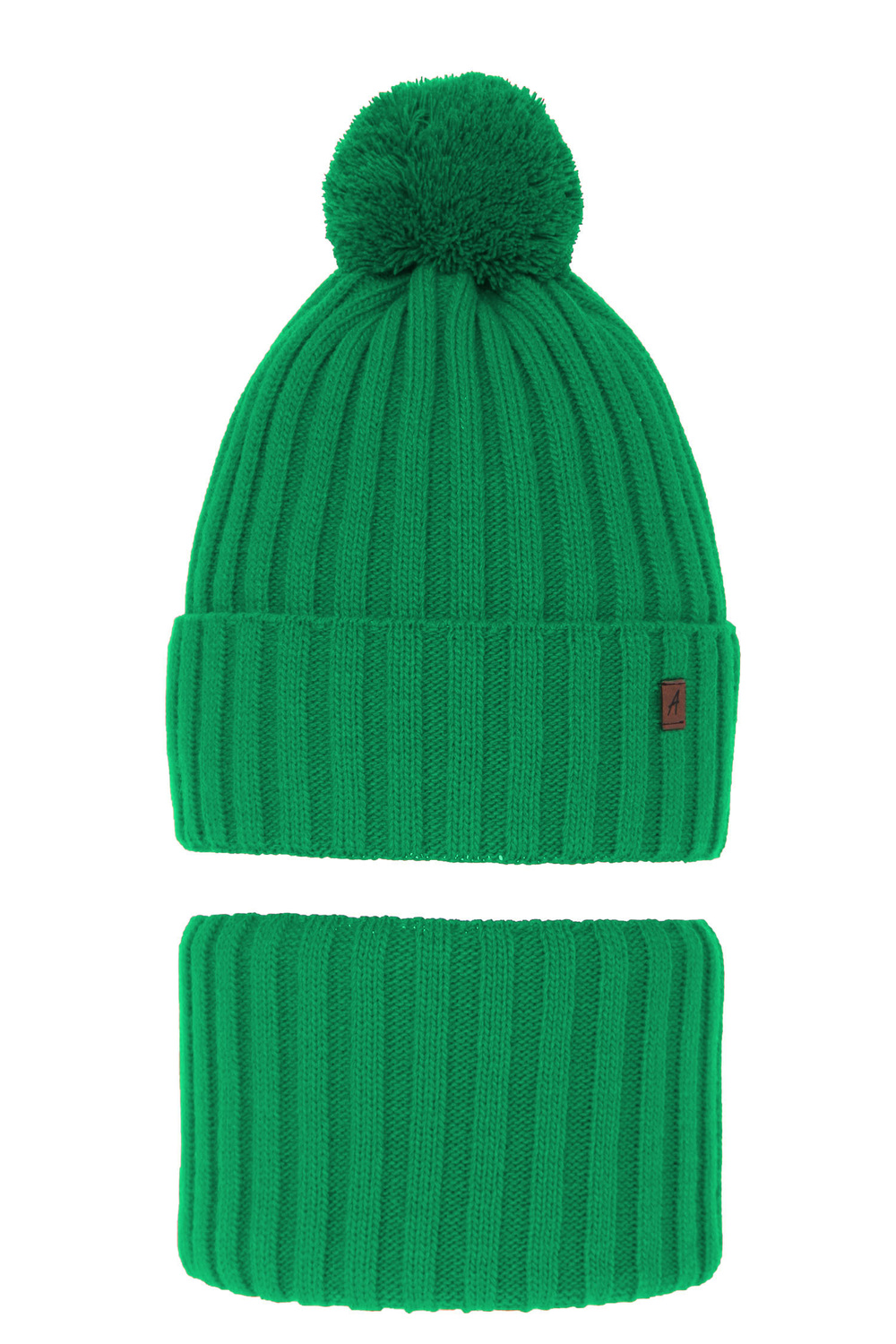 Boy's winter set: hat and tube scarf green Wiliam with pompom