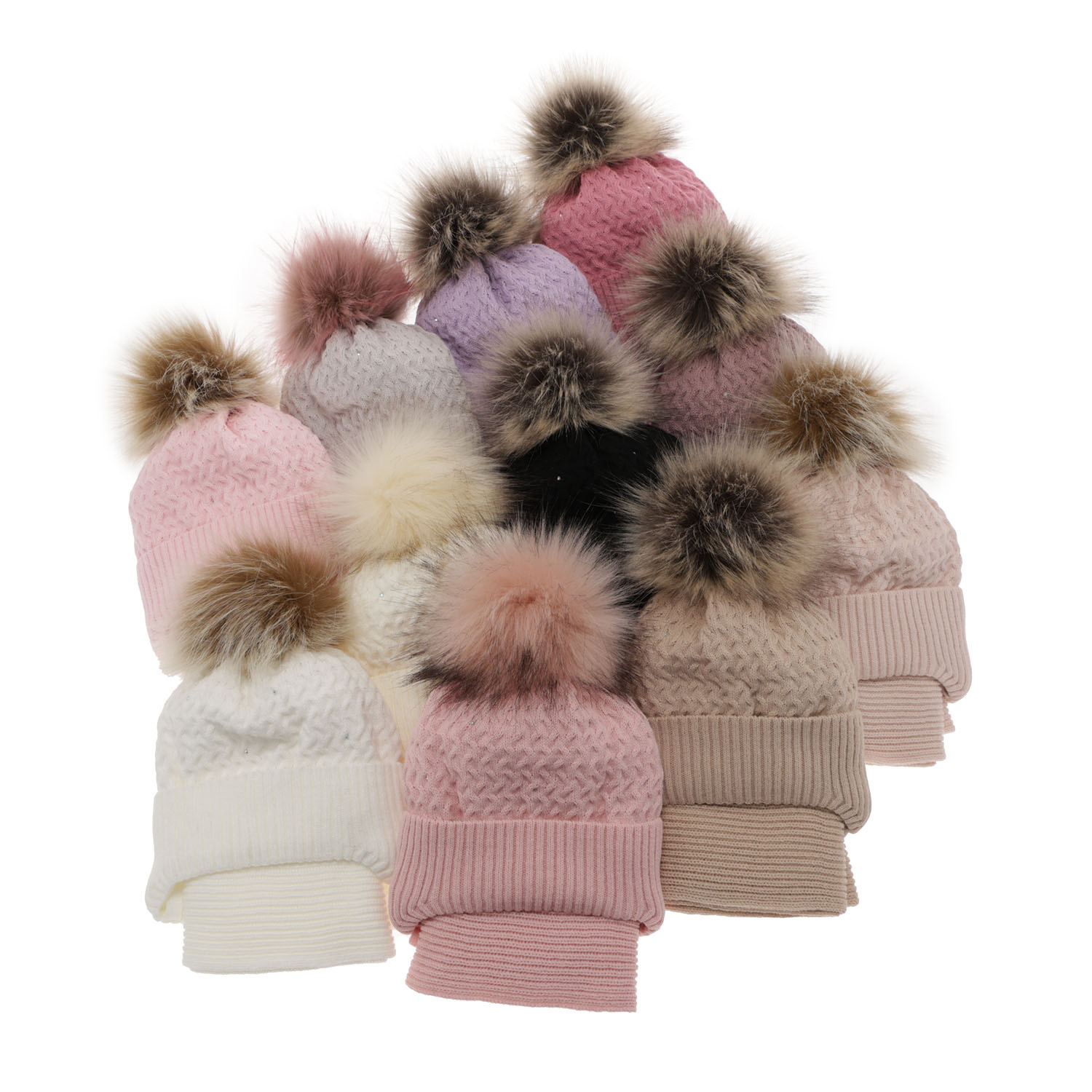 Girl's winter set: hat and scarf pink with pompom Zelta