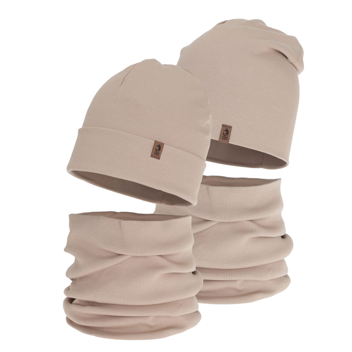 Boy's spring, autumn set: hat and tube scarf, beige, Amalfi
